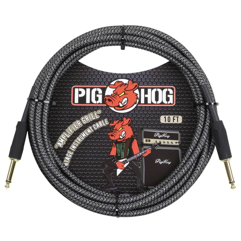 Pig Hog "Amplifier Grill" (Black/Silver) Vintage Woven 10-foot Instrument Cable, 1/4" Straight Plugs image 1