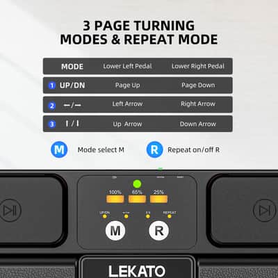 LEKATO Wireless Bluetooth Page Turner for ipad Tablets Android IOS, Usb-Rechargeable Music Page Turner Foot Pedal with LED Battery Indicator Supports Multimedia Controls (Play/Pause, Next Track) image 3