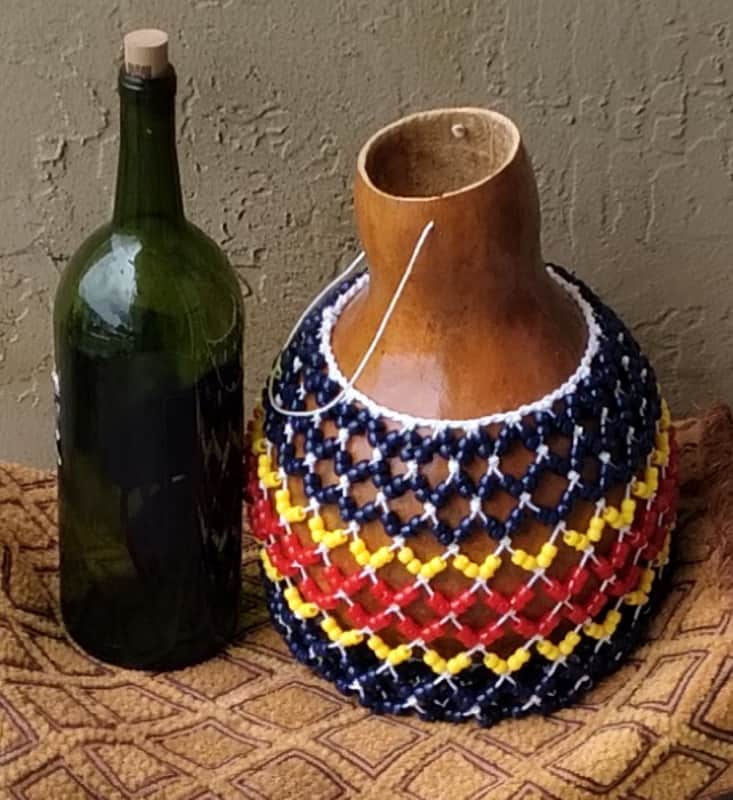 Medium West African-style netted gourd rattle (sekere) image 1