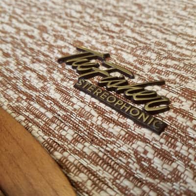 The Fisher Beautiful 3x8 speaker grille baffle cab front with vintage cloth 1958 - brown and tan, stained wood image 3