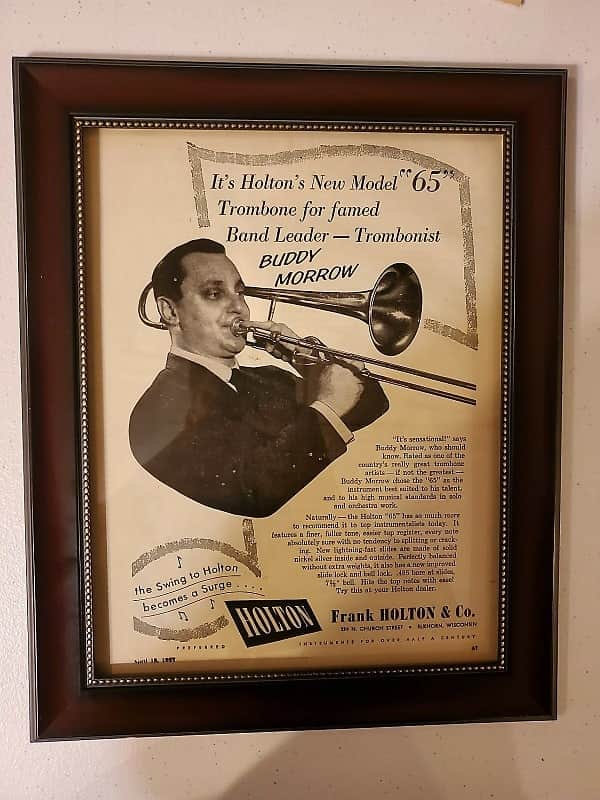 1957 Holton Horns Promotional Ad Framed Buddy Morrow Holton Model 65 Trombone Original Bild 1
