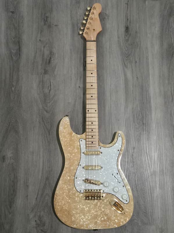 Custom Stratocaster Style Electric Guitar Moto- Pearloid Top And Gold Hardware image 1
