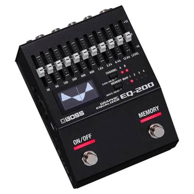 BOSS EQ-200 Graphic Equalizer Pedal Bundle with 2x 6" Right Angle Patch Cables, 12 Guitar Picks & Polishing Cloth – Dual-Channel 10-Band EQ with Memory, Stereo I/O & Graphic Display image 2