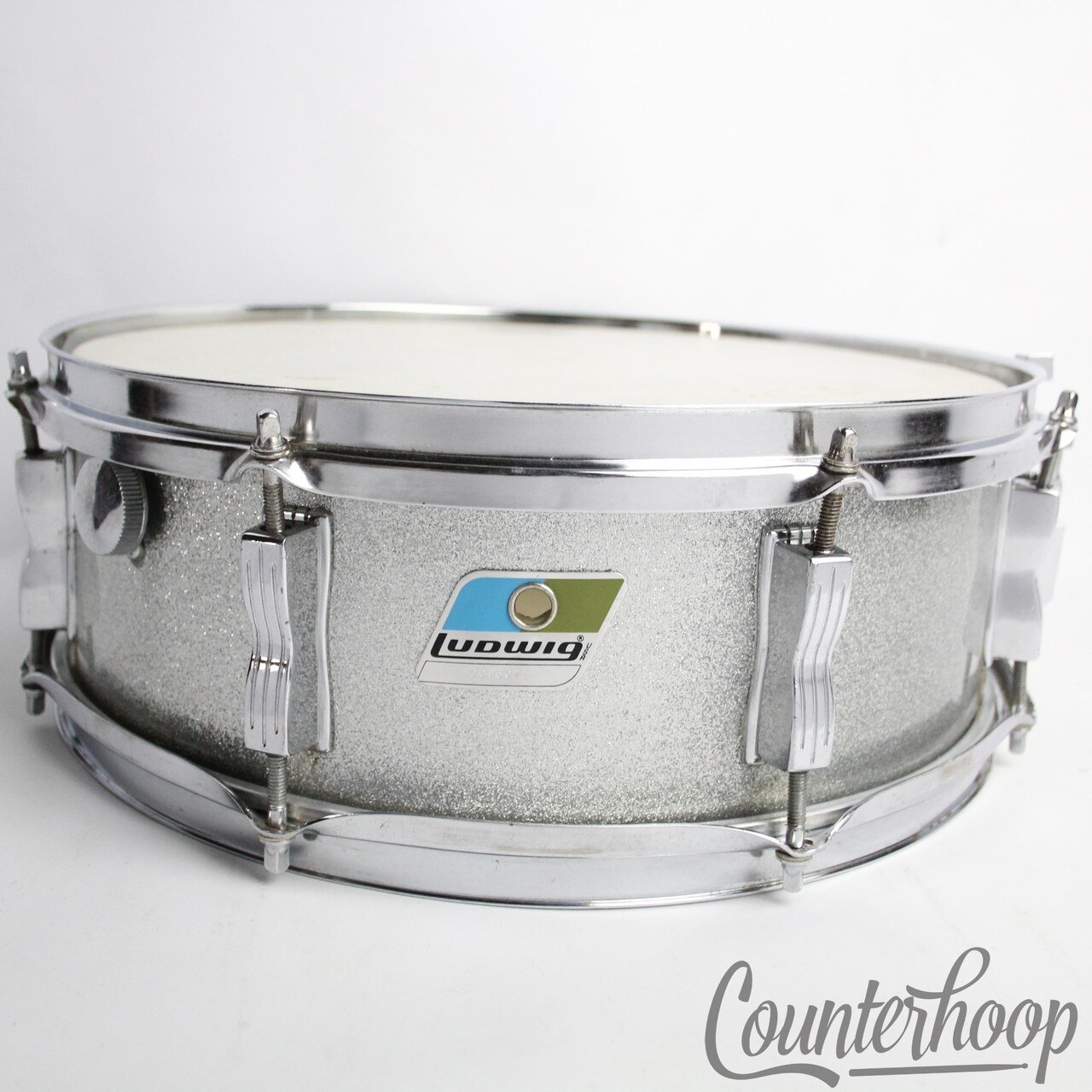Ludwig 14x5" Jazz Festival Snare Drum Silver Sparkle Blue/Olive Vintage 80s 6Ply — main photograph