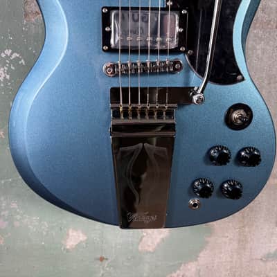 Vintage VS6V-GHB Reissue Series Double Cut with Vibrola Tailpiece - Gun Hill Blue image 3