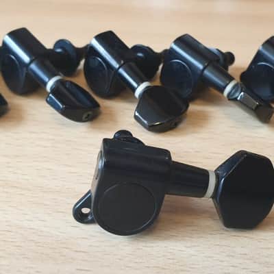 6 In-Line Right Handed Electric Guitar Tuners - Black Korea 10mm image 2