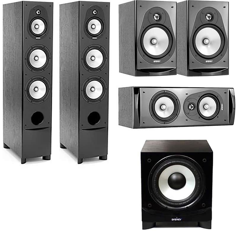 Energy Connoisseur CF-70 6.5" 300W 3-Way Floorstanding Speaker, Black with ENERGY CC-10 CENTER SPEAKER, ENERGY CB-20 BOOKSHELF SPEAKER, and ENERGY ESW-C8 SUBWOOFER image 1