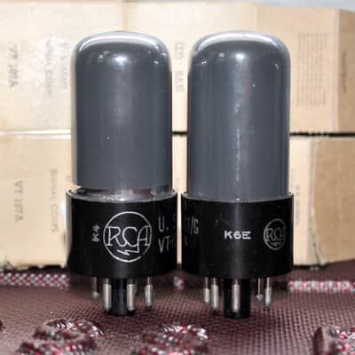 RCA 6V6GT/G U.S. ARMY 6V6GT VT107 PERFECT MATCH PAIR BLACK PLATE PAN GETTER NOS++NIB MINTY VINTAGE 1943 image 2