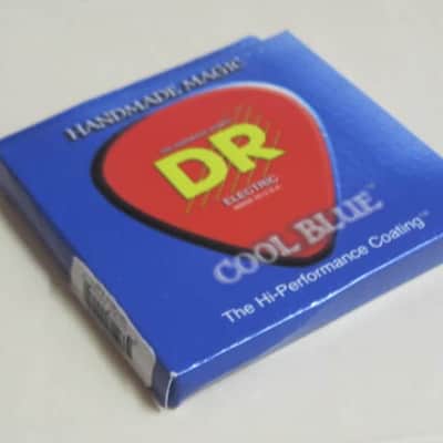 ONE SET new in packaging (old stock) DR CBE-9 (9-42) COOL BLUE electric guitar strings (9, 11, 16, 24,32, 42) "The High Performance Coating" Blue coated electric guitar strings on a hexagonal core + 2 extra gauge 9 strings (1 Elixir & 1 D'Addario) image 17