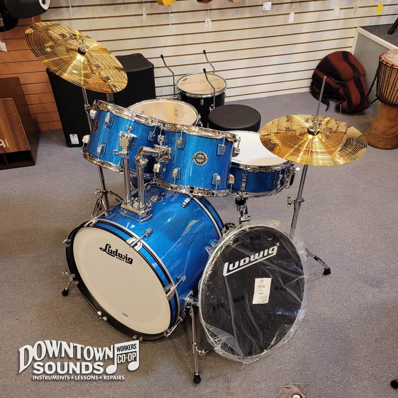 Ludwig Accent 5 Piece Drumset - Blue Sparkle, 20" Bass Drum, with Hardware, Cymbals image 1