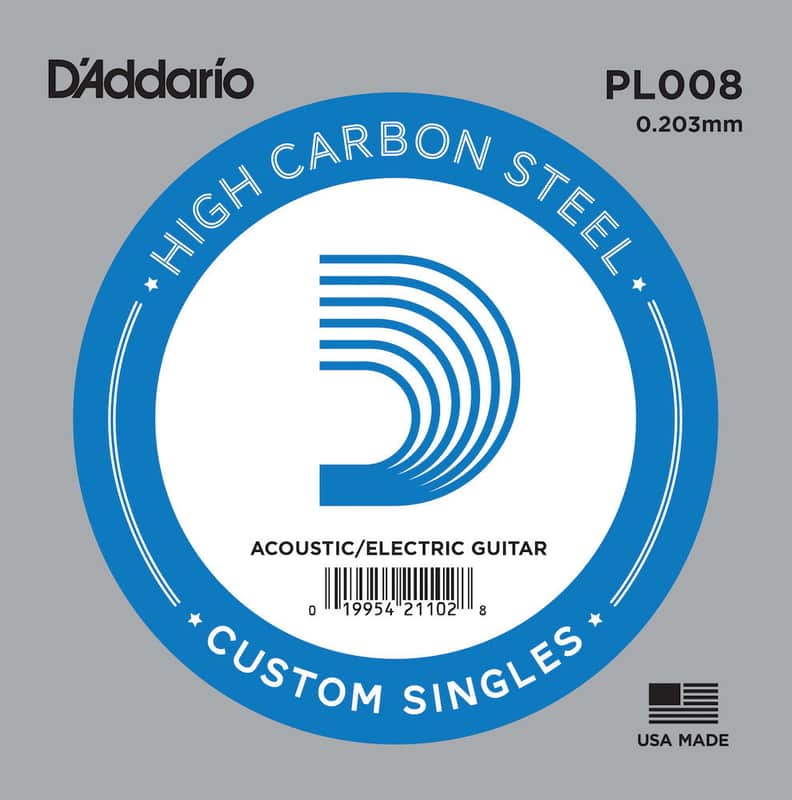 D'Addario D''Addario PL008 Plain Steel Guitar Single String, .008 image 1