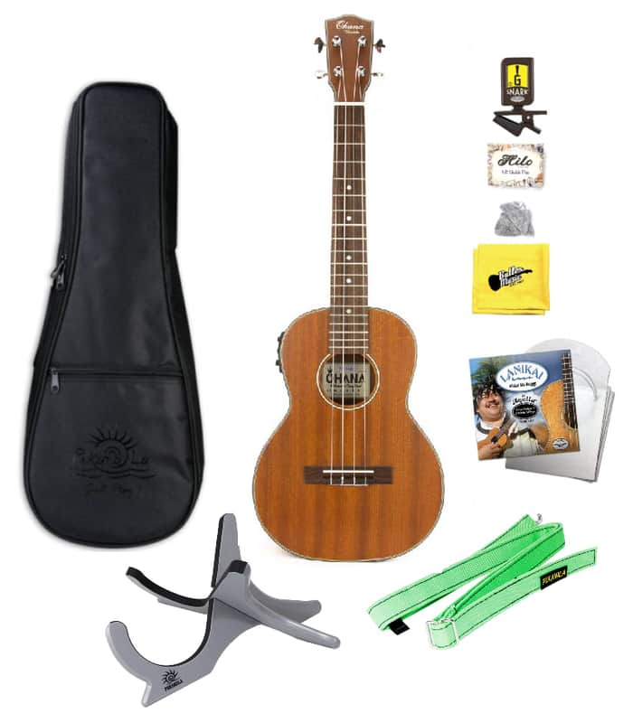 Ohana TK-14E Electric Tenor Ukulele with Bag, Tuner, Strings, Stand, More image 1