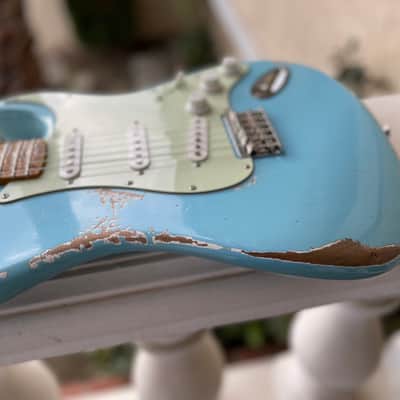 MJT Stratocaster Hardtail with Fender Jimi Hendrix Neck “Daphne Blue Heavy Relic” image 9