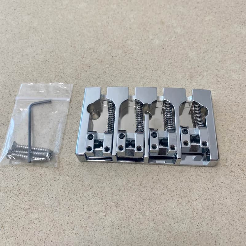Hipshot A-Style (Type A) 4-String Bass Bridge 5A4FM1BC Fender FM1 5-hole Retrofit Brass Chrome Jazz image 1