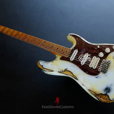 Squier Stratocaster Vintage White HSS Made in USA Aged Relic by East Gloves Customs (RARE) image 16