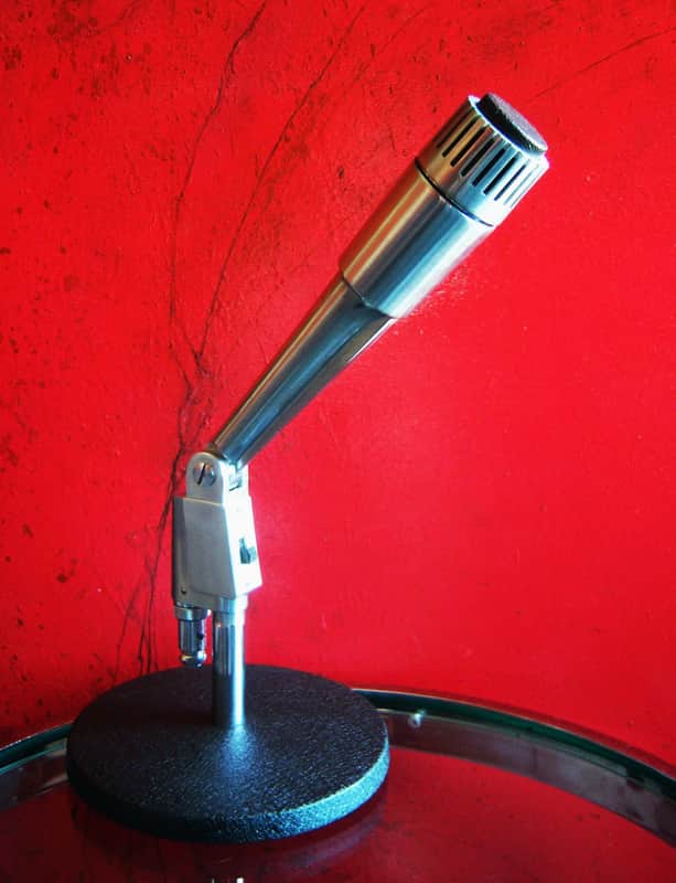 Vintage 1960's Claricon 38-504 dynamic Satin Chrome microphone w connector & desk stand Lafayette Olson Midland image 1
