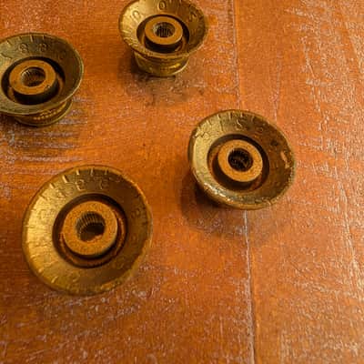 Gibson Reflector Knob Matched Set Of 4 Original Vintage 1960s Gold Volume Tone image 8