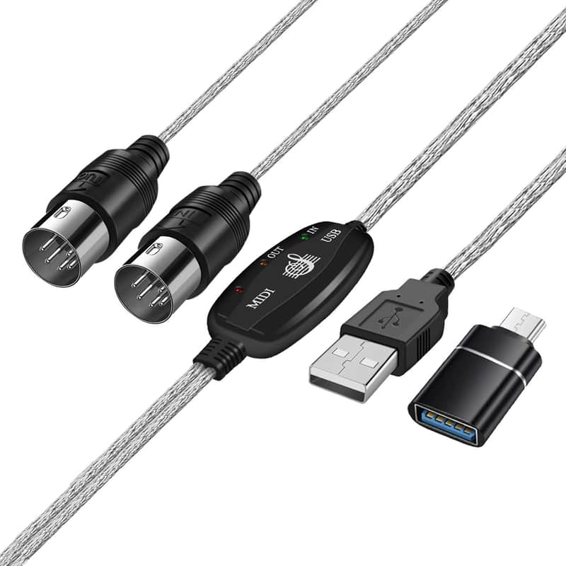 MIDI Cable Set to USB with Type C Adapter 2 in 1 MIDI Piano USB Cord from PC to Keyboard, Synthesizer, Electronic Drum, Electric Blow Pipe, 16 Channels for Windows, Mac, and Android image 1