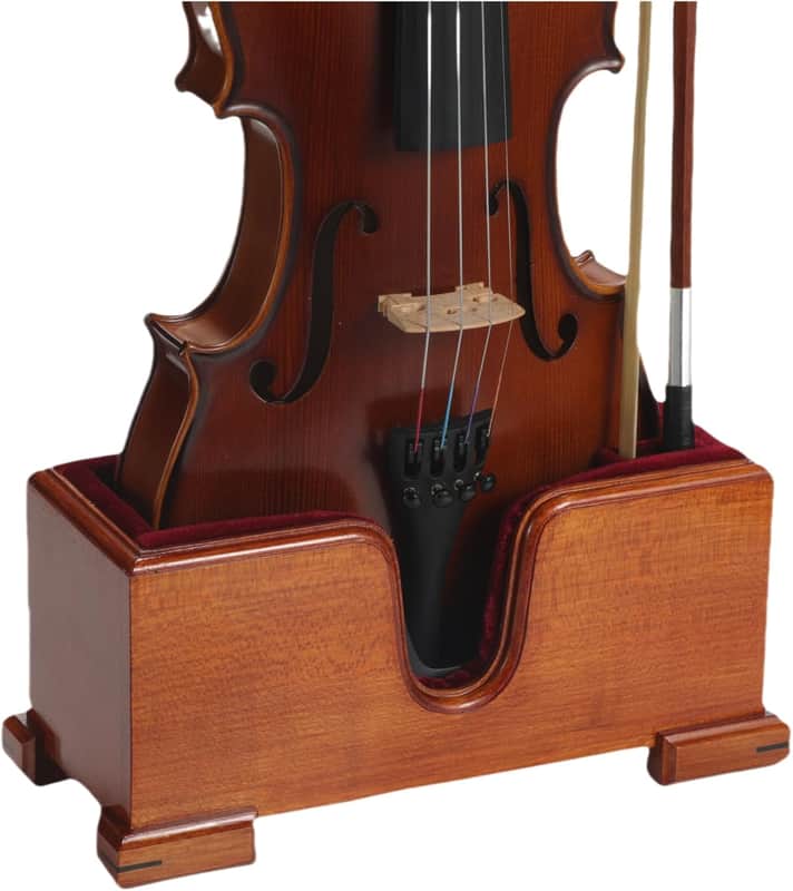 Handcrafted Solid Wood Violin & Bow Stand, Red Velvet Lining, Elegant Display image 1