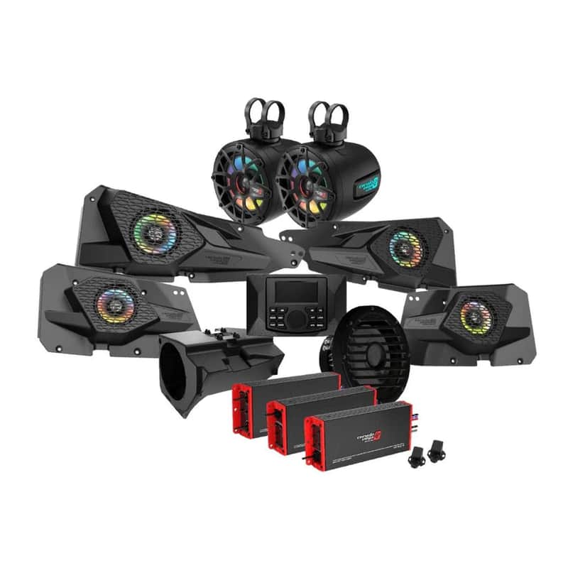 Cerwin Vega RPMRZRKM43 2014+ RZR XP 4DR 1110W Complete Audio Kit with 3 Amplifiers, Media Center, Front and Rear 6.5” 2-Way Door Speakers, 6.5” 2-Way Tower Speakers and 10" Subwoofer image 1