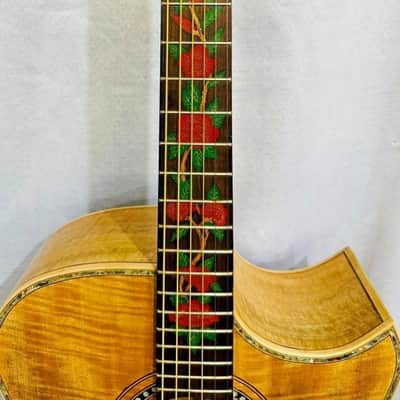 Blueberry Handmade Jumbo Size Acoustic Guitar Floral Motif - Mango Wood Body and Top image 8
