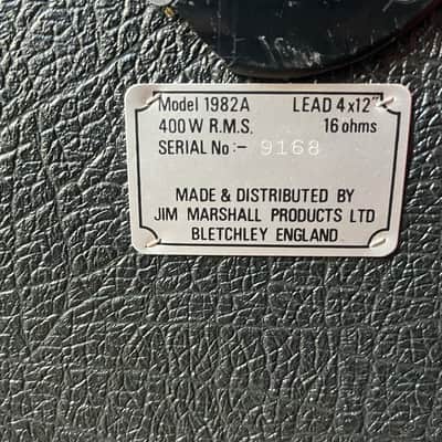 Marshall JCM800 Lead Series Model 1982A 4x12 Angled Guitar Speaker Cabinet w/ Original Celestion G12H-100 T3595 Speakers - Made in England image 3
