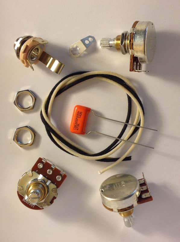 Wiring Harness Kit For J Bass Bourns Knurled Pots .047uf 225P Orange Drop Cap image 1