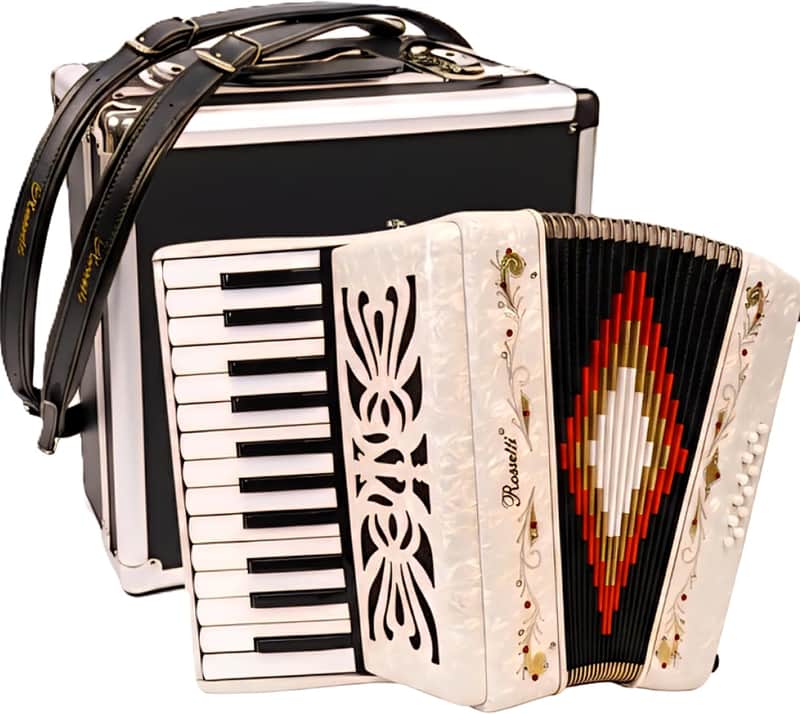 Rossetti 25-Key 12 Bass Button Piano Accordion in Key of G, White w/ Case image 1