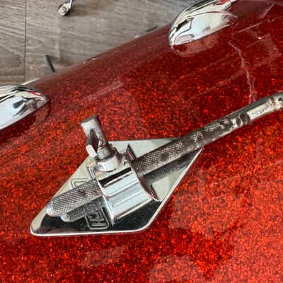 Gretsch  1962 Era Round Badge Progressive Jazz Bop Drum Set 18 Inch Bass Drum Tangerine Glass Glitter image 19