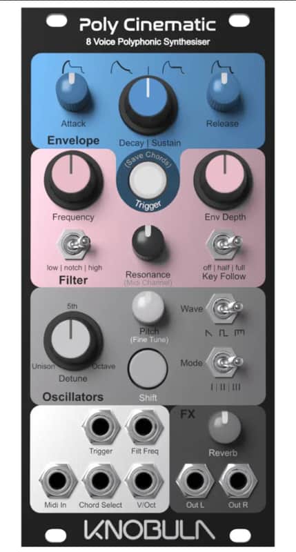 Knobula Poly Cinematic 8-Voice Polyphonic Synthesizer Eurorack Module 2022 - Present - Multi-Color image 1