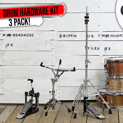 3-PACK Kick Drum Foot Pedal, Snare Stand & Hi-Hat Pedal GRIFFIN Drummers Chrome image 1