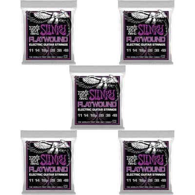 Ernie Ball 2590 Power Slinky Flatwound Electric Guitar Strings - .011-.048 (5-Pack) image 1