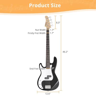 Glarry GP Left Handed Electric Bass Guitar Cord Wrench Tool Black image 5