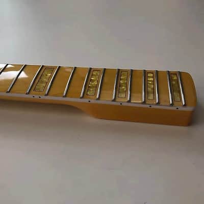 Yellow Maple Wood Strat Style Guitar Neck, 21 Frets Yellow Block Inlay Fretboard image 3