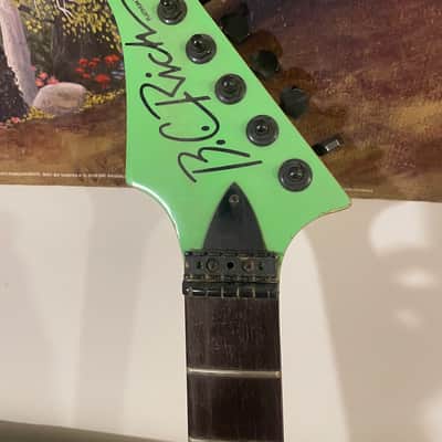 RARE Vintage Neon Green B.C. Rich Platinum Series Warlock w/ Matching Reverse Headstock (Needs TLC) image 3