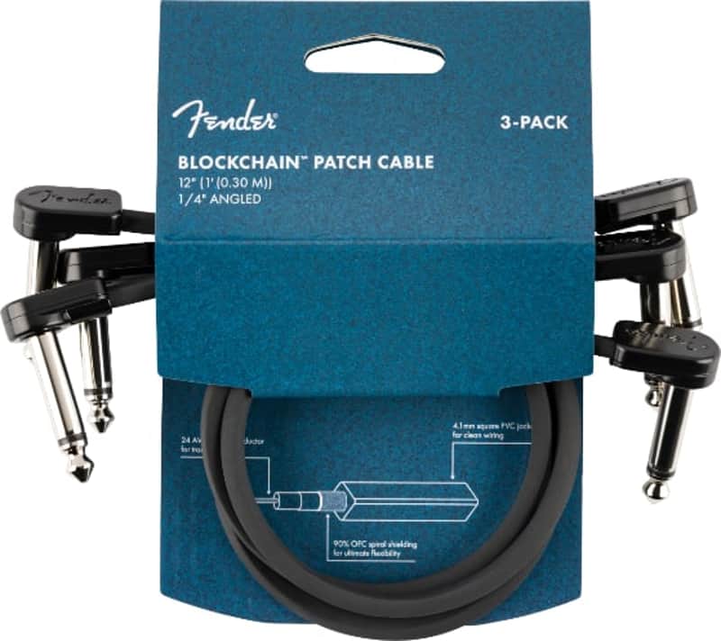Fender Blockchain 12" Pedal Patch Cables, 3-pack, Angle/Angle image 1