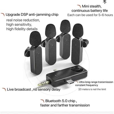 3 in 1/Four in one Wireless Lavalier Microphone for iPhone,iPad,Android,Camera,Computer,mini Noise Reduction Recording Mic Ultra-Low Delay,for Vlog/TikTok/YouTube Live Stream (4 Mic) image 3