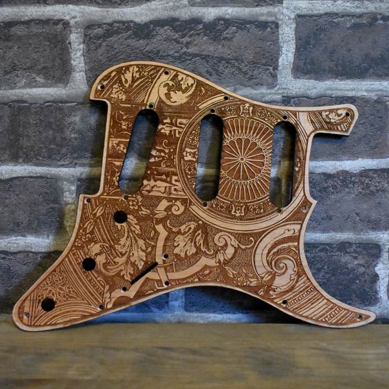 Handcrafted Cherrywood Pickguard for Fender Stratocaster HSS/SSS – Laser-Engraved Unique Design image 1