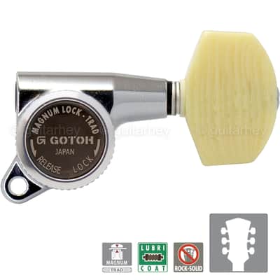 NEW Gotoh SG381-M01 MGT Locking Tuners L3+R3 LARGE IVORY Buttons 3x3 - CHROME