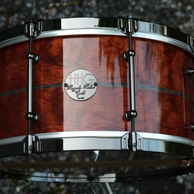 HHG drums 14x7 Bubinga, Tulipwood, Maple  2021 High Gloss Natural Lacquer, Herringbone Inlay, Black Nickel Hardware image 13