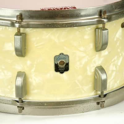 Vintage 1940's Leedy Snare Drum , Marine White Pearl, 6.5" x 14" image 2