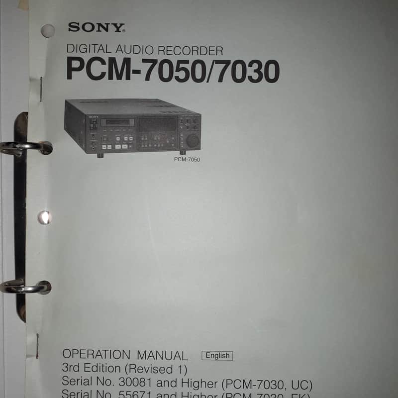 Sony Operation Manual for DAT Recorder PCM-7050/7030 1993 image 1