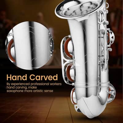 Leo Jaymz Eb Alto Saxophone - One-Piece Body or Neck Construction, H68 Brass, with Thickened Travel Bag - Nickel image 3
