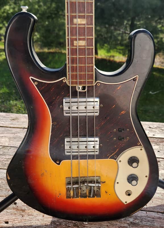 Univox Hi Flyer Bass Tobacco Burst w Speed Bump Pups 1960s Japan image 1