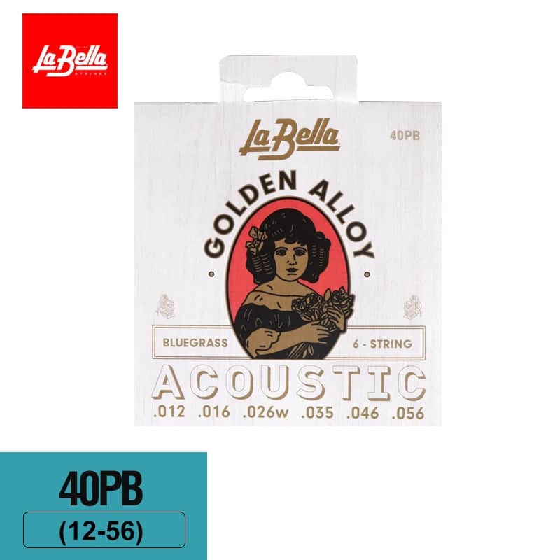 La Bella 40PB Golden Alloy Acoustic Guitar Strings – 80/20 Brass, Bluegrass 12-56 image 1
