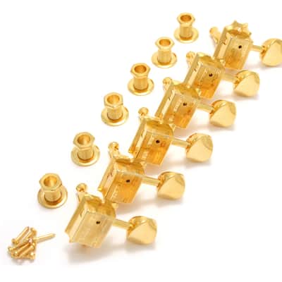 Grover 136G6 Vintage Deluxe, Gold Tuning Machines 6 In-Line, Oval Metal Button image 1