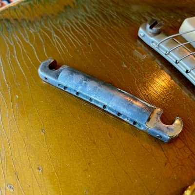 Original 1950s Gibson Les Paul Wraparound Stop Tailpiece Bridge Aluminum Nickel stoptail wraptail image 1