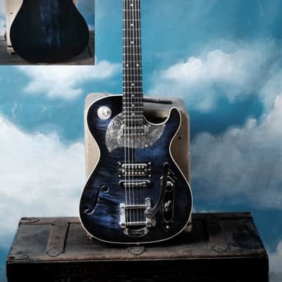 Postal Midnight Special Flamed Maple Blue Silverplate Engraved Pickguard Bigsby image 11