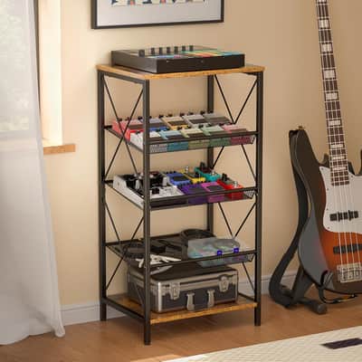 Guitar Pedal Organizer, 5 Tier Tuner Pedal Storage Shelf, Vintage Pedal Board Holder Stand, Freestanding Wooden Music Tuning Accessories Organization for Bass Guitar Ukulele Violin image 1