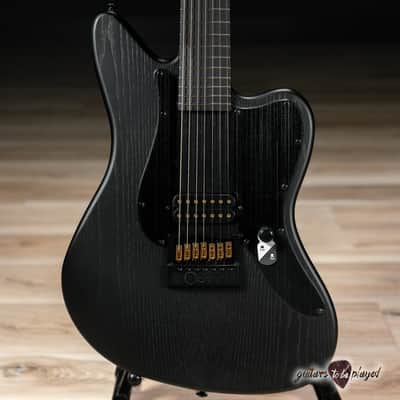 ESP LTD AW-XJ7B Baritone EverTune 7-String w/ Case – Black Open Grain Satin image 2